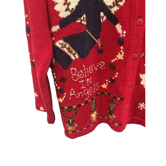 Vtg Quacker Factory Embroidered Cardigan Sweater I Believe in Angel Christmas - Picture 8 of 9